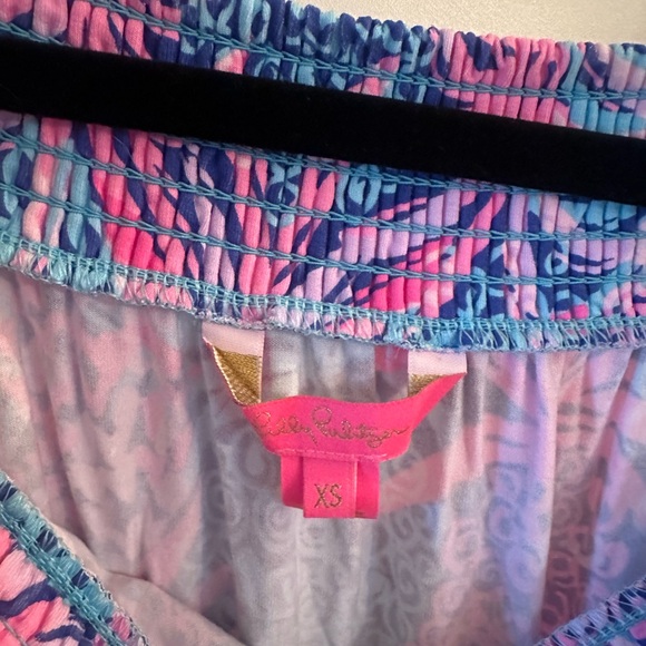 LILLY PULITZER Cyla Off-The-Shoulder Romper XS in Borealis Blue Tropic Down Low - Picture 2 of 7